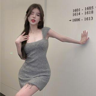 Square Neck Slim-cut Dress Gray - One Size