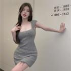 Square Neck Slim-cut Dress Gray - One Size