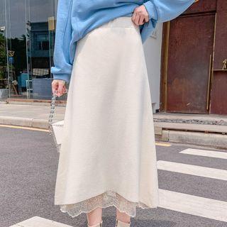 Lace Trim Knit A-line Skirt