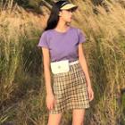 Short-sleeve Top / Plaid A-line Mini Skirt