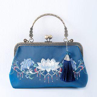 Embroidered Tasseled Clipframe Handbag