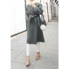 Hooded Wool Blend Coat With Sash