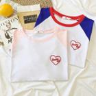 Short-sleeve Heart Embroidered Raglan T-shirt