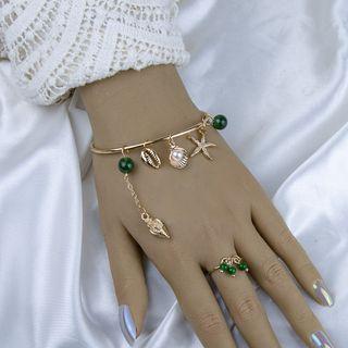 Set: Shell Charm Bangle + Ring Set - Gold - One Size