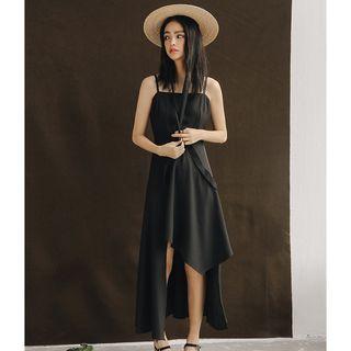 Spaghetti Strap Asymmetric Hem Midi Dress