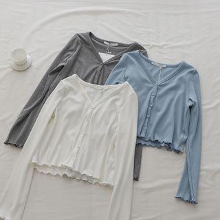 V-neck Plain Ruffle Cropped Top