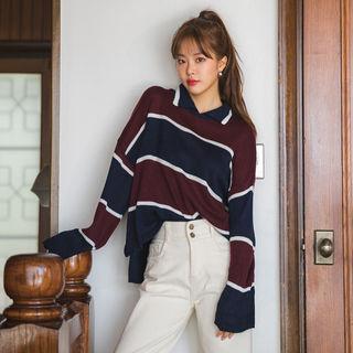 Collared Color-block Knit Top
