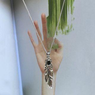 925 Sterling Silver Feather Necklace L021 - Feather Necklace - One Size