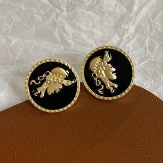Embossed Disc Alloy Earring 1 Pair - Black - One Size