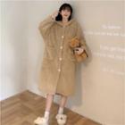 Hooded Single-breasted Fleece Coat / Spaghetti-strap Sleep Dress