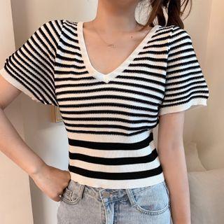 V-neck Striped Short-sleeve Tee
