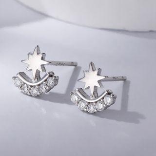 Rhinestone Star Earring 1 Pair - Stud Earring - 925 Silver - Silver - One Size