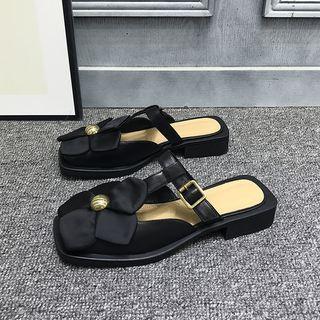 Flower Accent Block Heel Slide Sandals