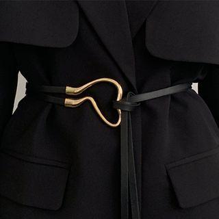 Irregular Buckle Slim Belt Black - One Size