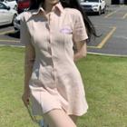 Collared Button-up Mini A-line Dress
