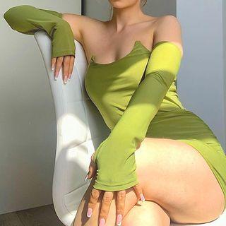 Set: Plain Crop Tube Top (with Arm Sleeve) + Mini Skirt