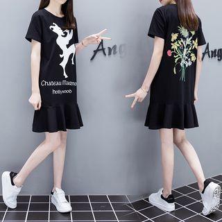 Short-sleeve Printed Mini Pleated Dress
