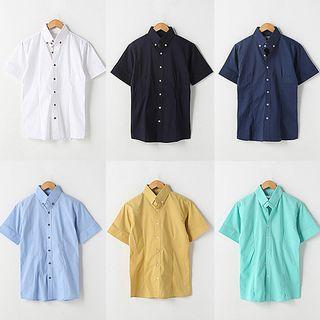 Button-down Short-sleeve Pintuck Shirt