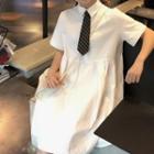 Tie-neck Short-sleeve Midi Dress