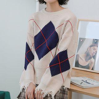 Argyle Ripped Sweater Khaki - One Size