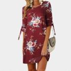 Elbow-sleeve Floral Print Mini T-shirt Dress
