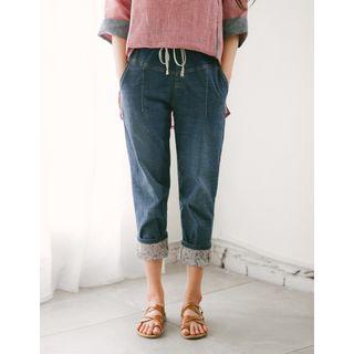 Flower-detail Drawcord Baggy-fit Jeans