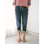 Flower-detail Drawcord Baggy-fit Jeans
