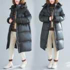 Hooded Padded Buttoned Jacket Black - One Size