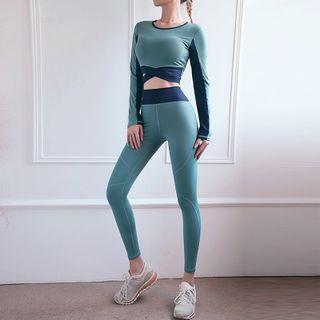 Set: Long-sleeve Sports T-shirt + Two Tone Yoga Pants