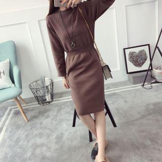 Plain Long Sleeve Midi Knit Dress