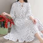 Dotted 3/4 Sleeve Chiffon Dress