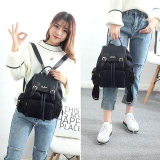 Plain Drawstring Flap Backpack
