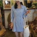 Striped Double Breasted 3/4 Sleeve Shirt Dress