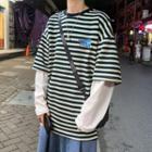 Mock Two Piece Long-sleeve Striped T-shirt