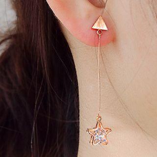 Stainless Steel Rhinestone Star Dangle Earring 583 - 1 Pair - Earring - One Size