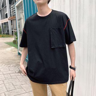 Elbow-sleeve Pocketed Lettering T-shirt