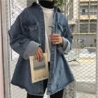 Distressed Buttoned Denim Jacket As Shown In Figure - One Size
