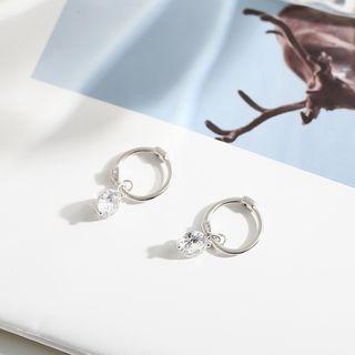 925 Sterling Silver Rhinestone Drop Hoop Earrings As Shown In Figure - One Size