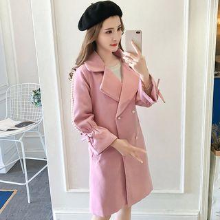 Plain Notch Lapel Double Breasted Long Coat