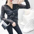 Star Print Wrap Front Long-sleeve Top