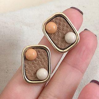 Bead & Rectangle Earring 1 Pair - Brown - One Size