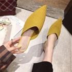 Block Heel Knit Pointed Mules