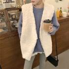 Plain Crew-neck Sweater / Fleece Loose-fit Vest