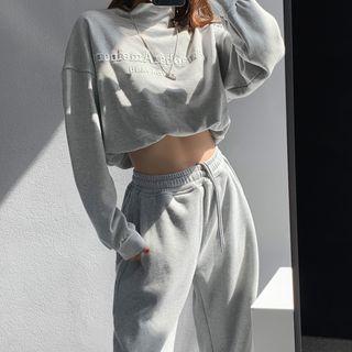 Embroidered Cowl-neck Cropped Sweatshirt