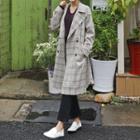 Double-breasted Glen-plaid Coat With Sash Beige - One Size