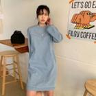 Pocket-side Denim Shift Dress Light Blue - One Size