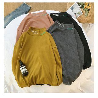 Couple Matching Long-sleeve Mock Neck Lettering T-shirt