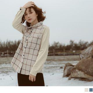 Panel Mock Two Piece Plaid Shirt