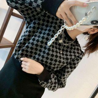 Checker Print Sweatshirt Gray - One Size