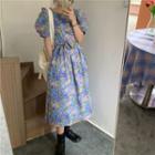 Tie-waist Floral Print Puff-sleeve Dress As Shown In Figure - One Size